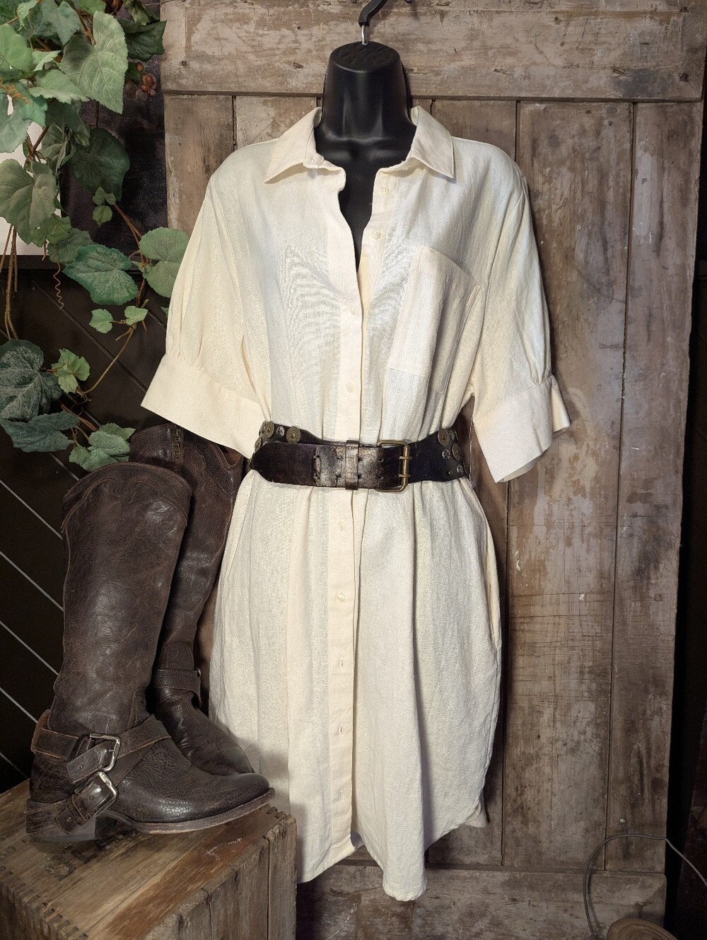 Nwt Long Linen Shirt Dress. Lg